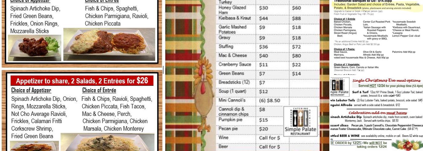 Simple Palate Restaurant Menu