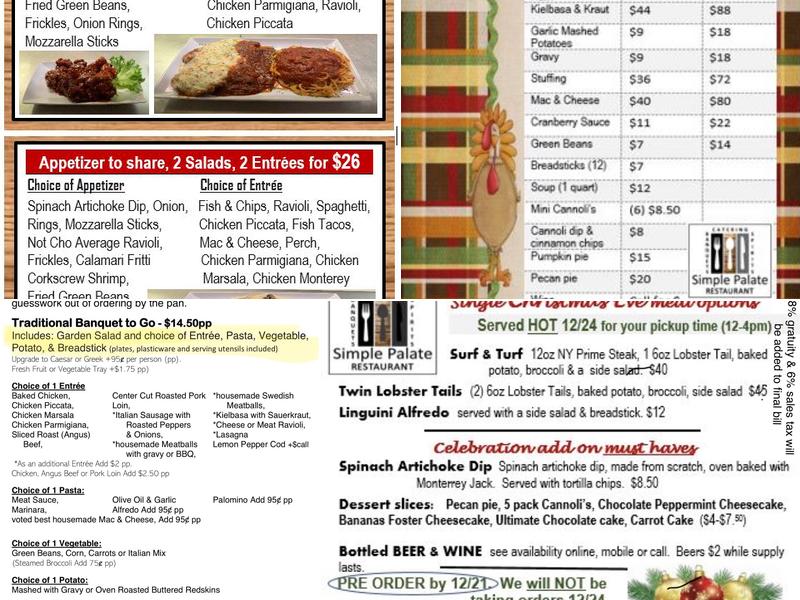 Simple Palate Restaurant Menu