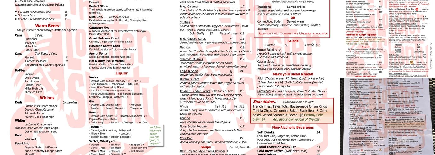 The Lobster Shanty Menu