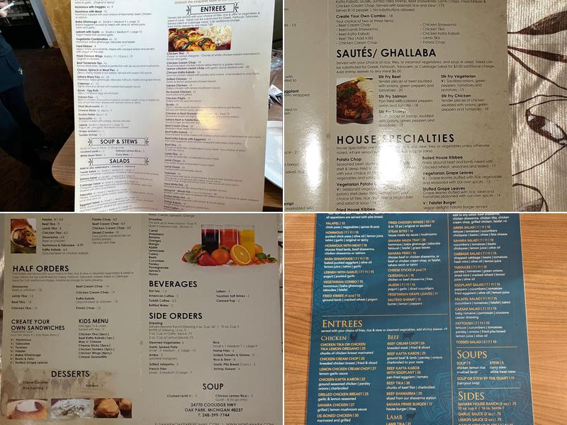 Sahara Restaurant & Grill-Oak Park Menu