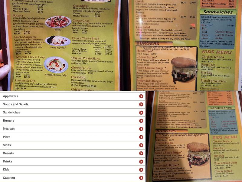 Esplendido Mexican Cuisine Menu