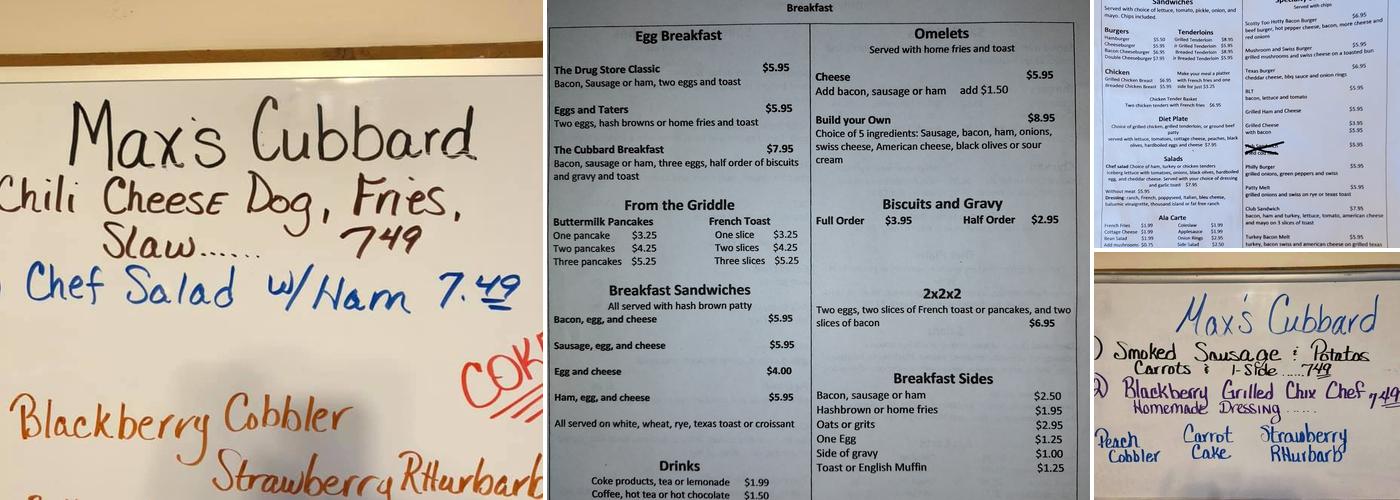 Max's Cubbard Menu
