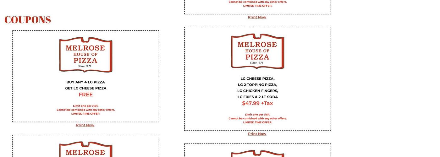 Melrose House of Pizza Menu
