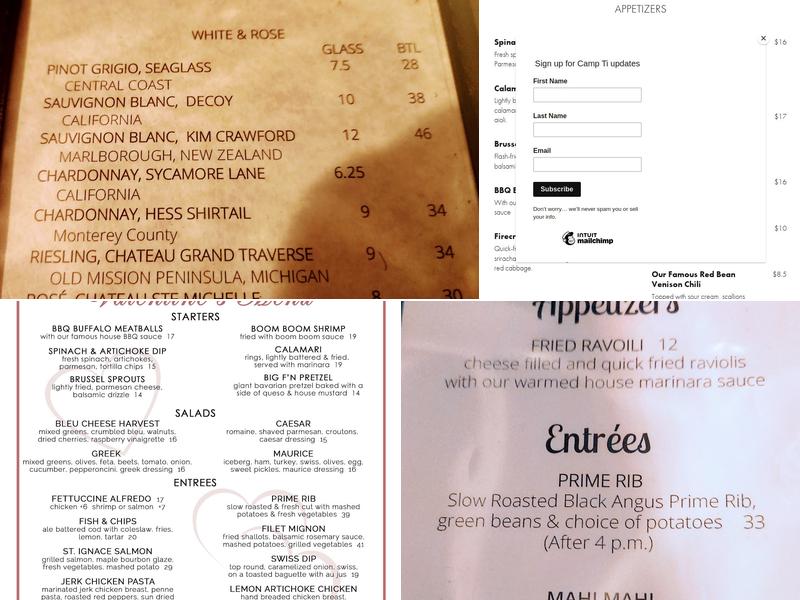 Camp Ticonderoga Menu