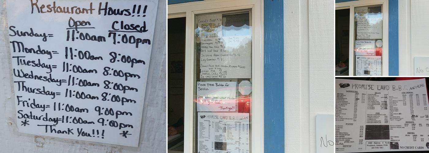 Promise Land B.B.Q Menu