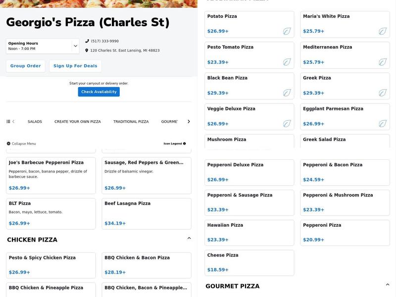 Georgio's Pizza Menu