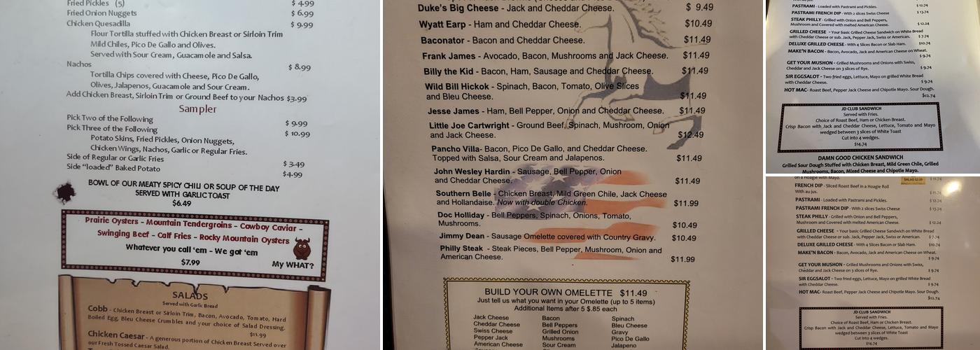 J D Slinger's Steakhouse Menu