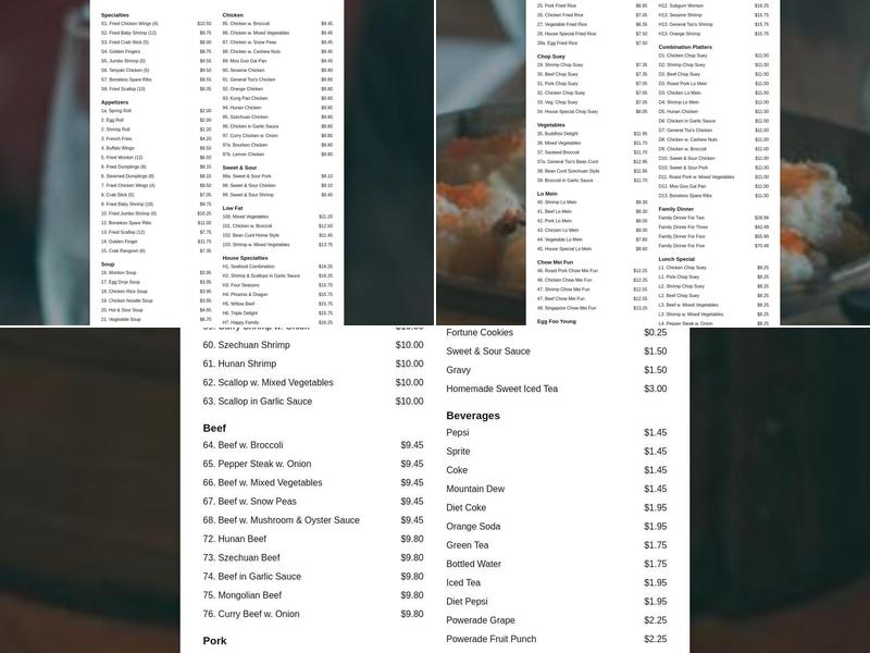 China Palace Restaurant Menu