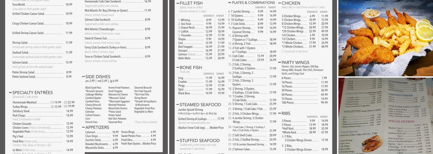 Mid Atlantic Seafood Menu
