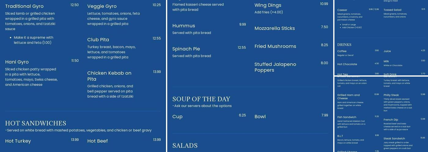 Athena's Diner Menu