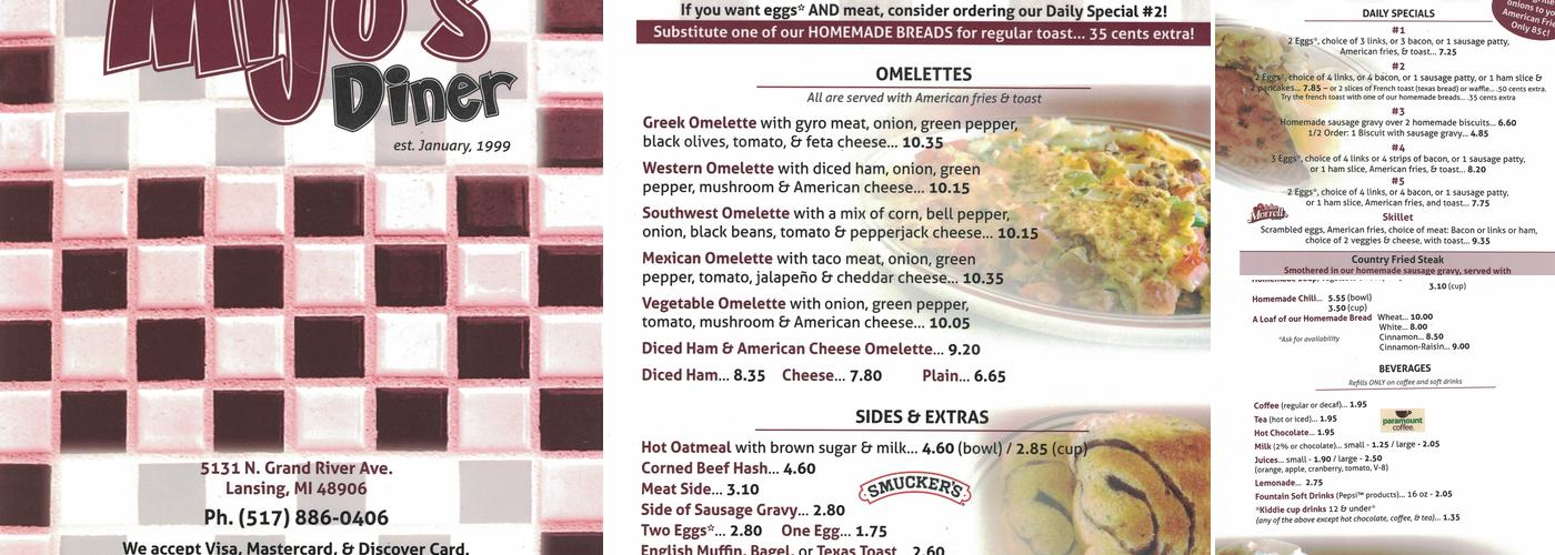 Mijo's Diner Menu