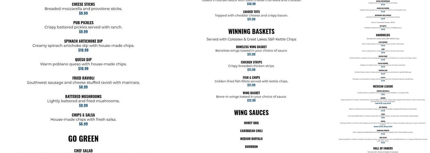 Coach's Pub and Grill Menu