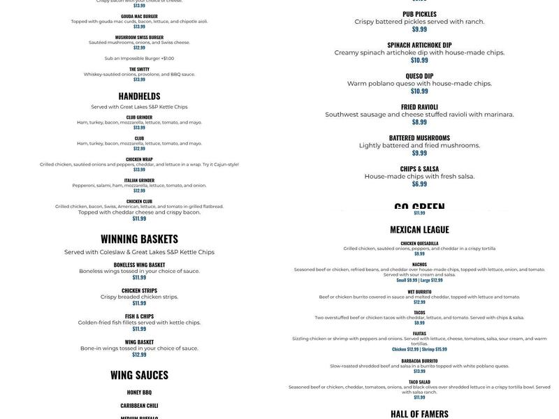 Coach's Pub and Grill Menu