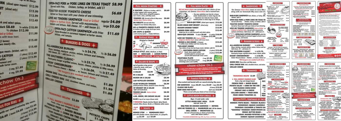 Full Moon Bar-B-Que Menu