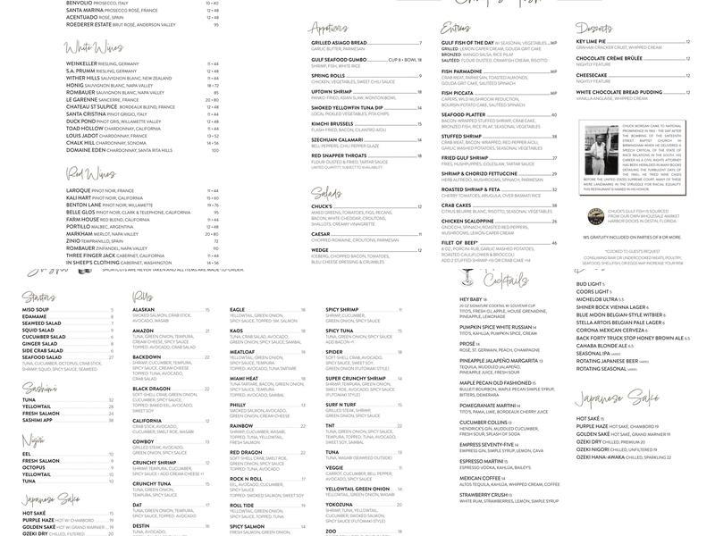 Chuck's Fish Birmingham Menu