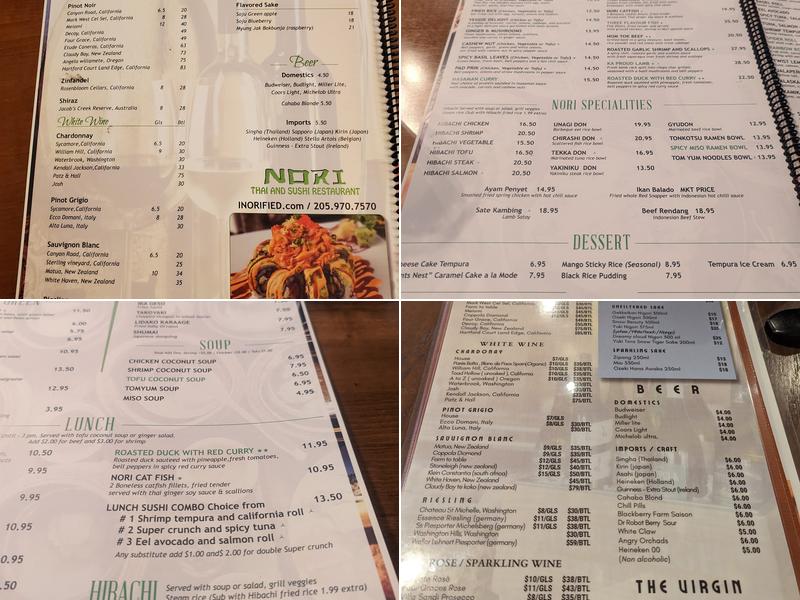 Nori Thai and Sushi Menu