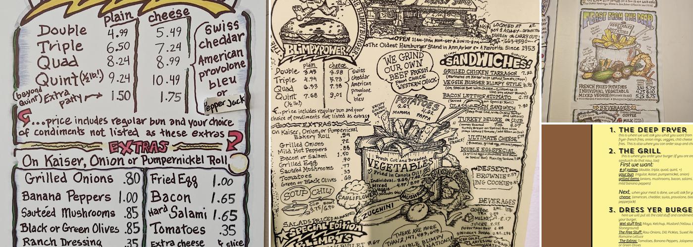 Krazy Jim's Blimpy Burger Menu