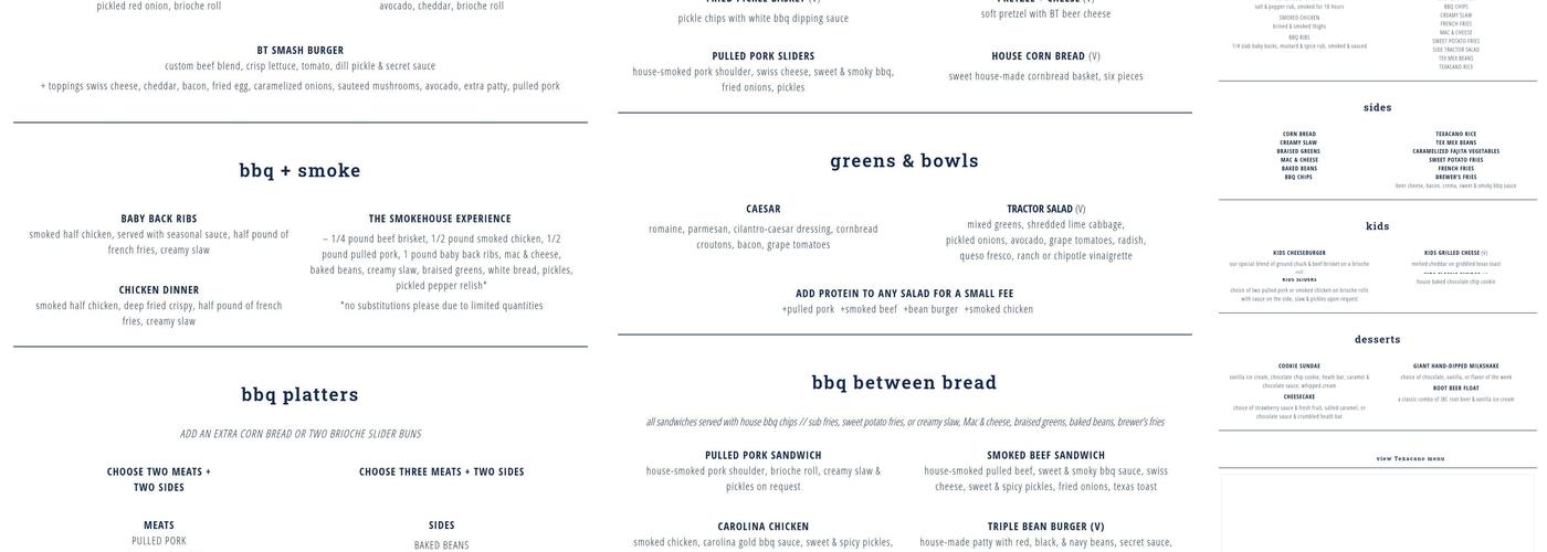 Blue Tractor BBQ & Brewery Menu