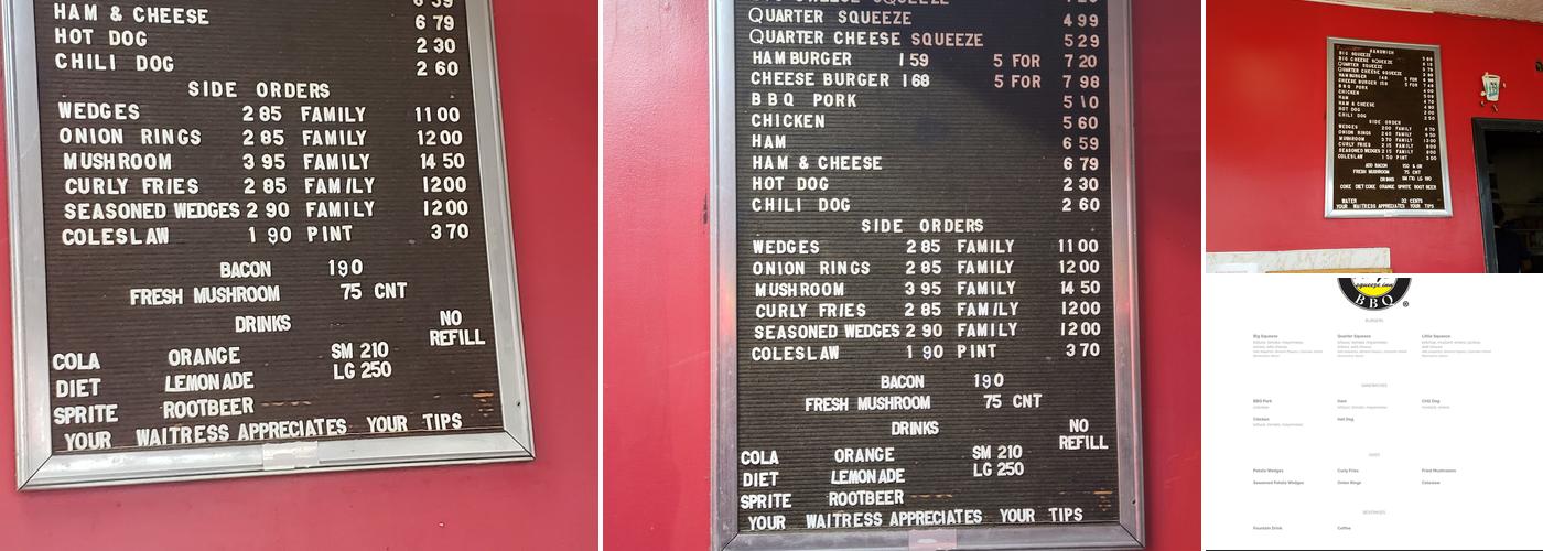 Roy's Squeeze Inn Menu