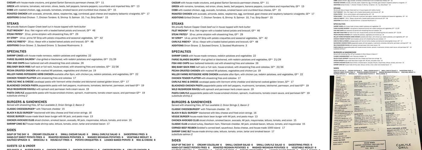 Carlyle Grill Menu