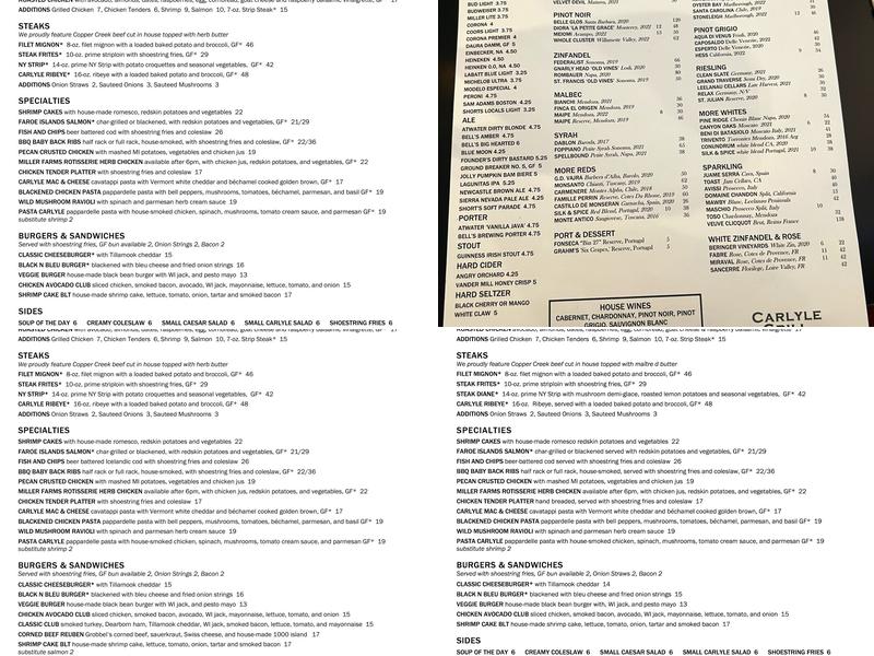 Carlyle Grill Menu