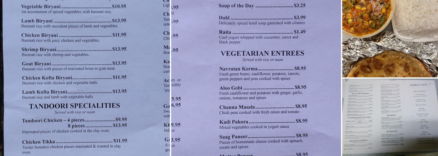 India Cafe Menu