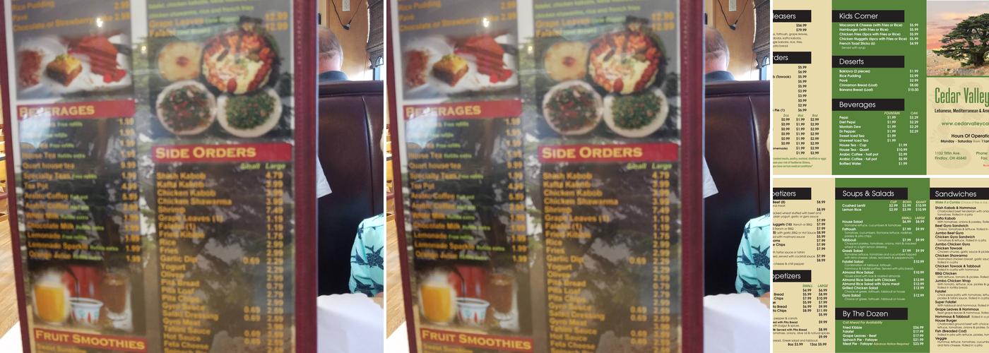 Cedar Valley Cafe Menu