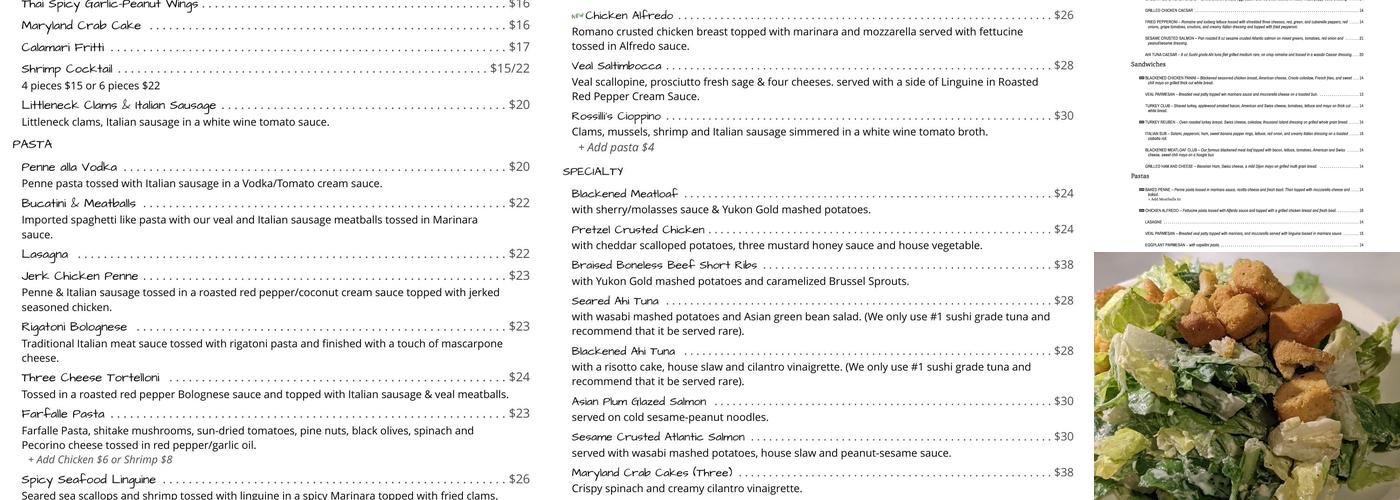 Rossilli's Restaurant Menu