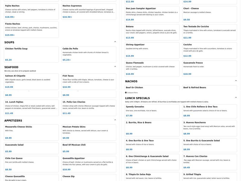 Don Juan Mexican Bar & Grill Menu