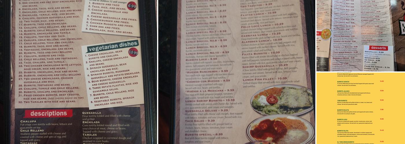 EL TORO BAR & GRILL Menu
