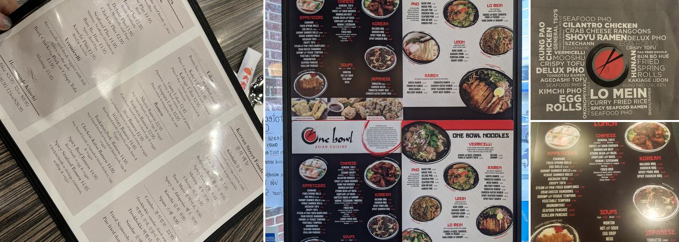 One Bowl Asian Cuisine Menu