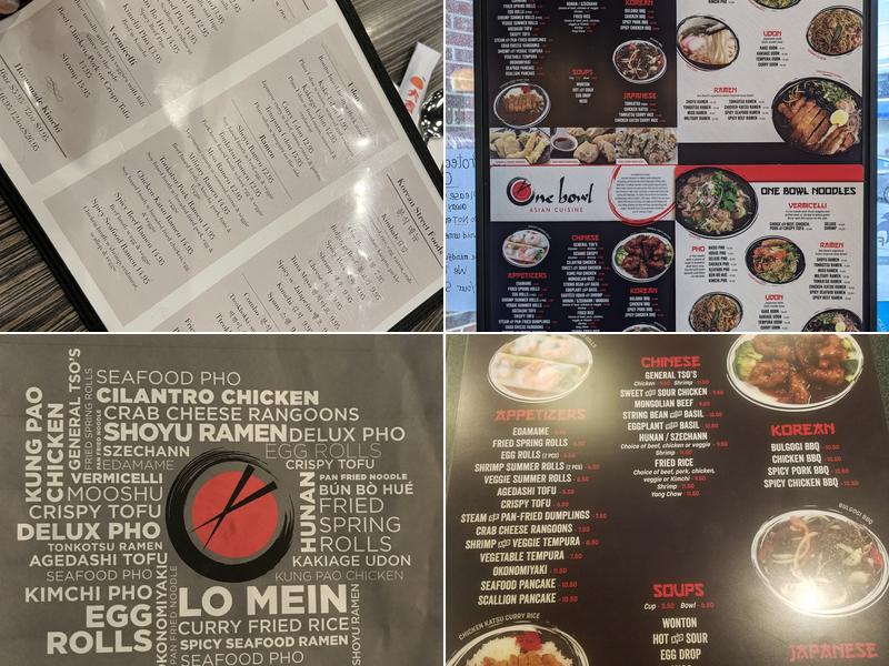 One Bowl Asian Cuisine Menu