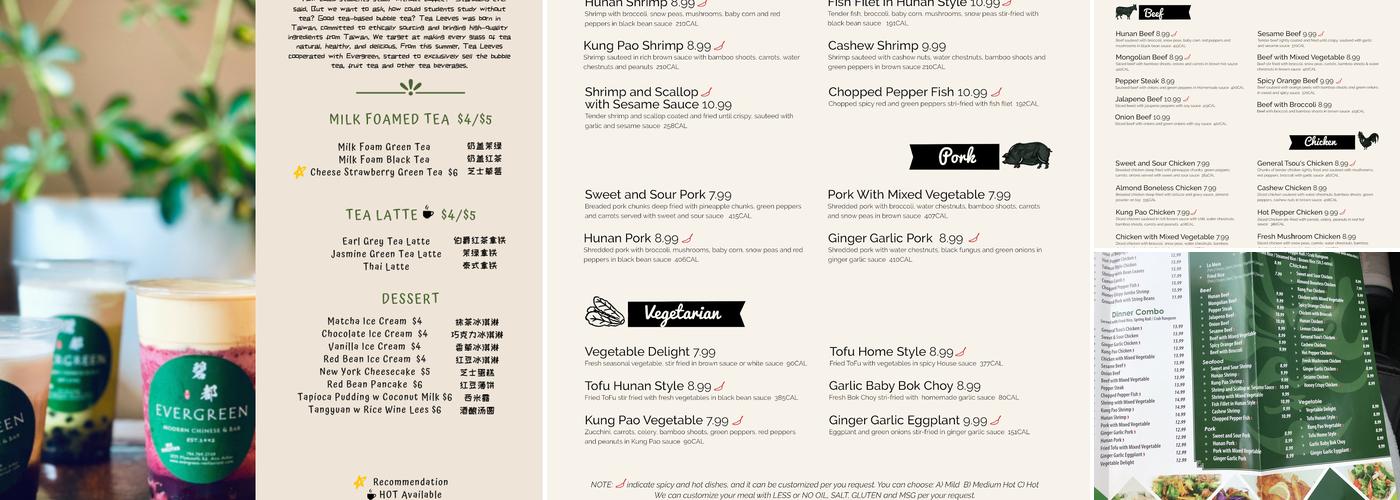 Evergreen Restaurant Menu