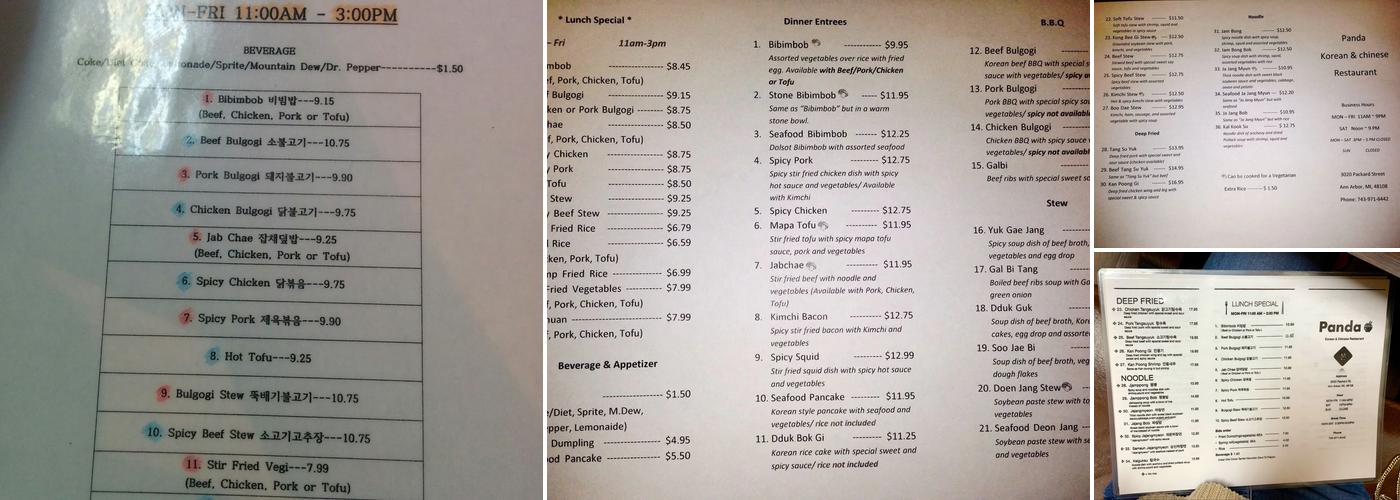 Panda Chinese & Korean Food Menu