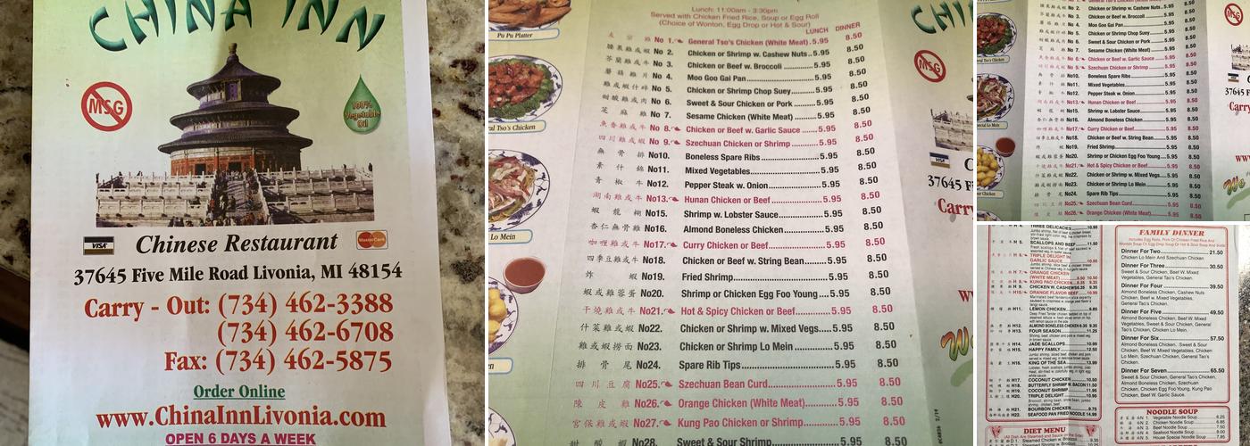 China Inn chinese restaurant Menu