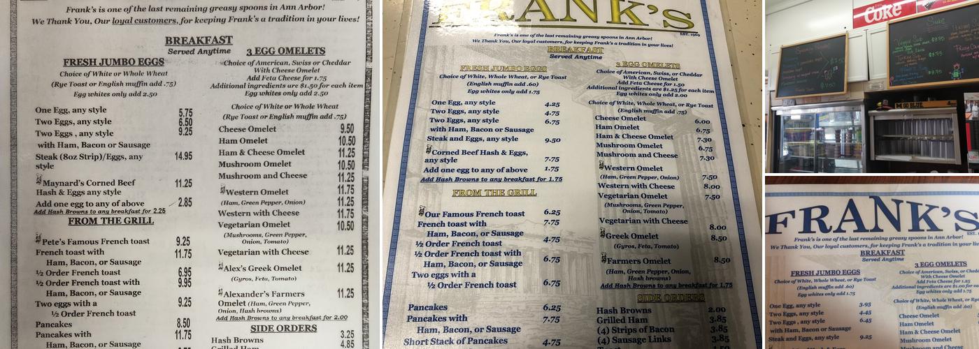 Frank's Restaurant Menu