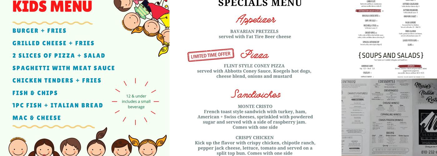 Mario's Restaurant & Pizzeria Menu
