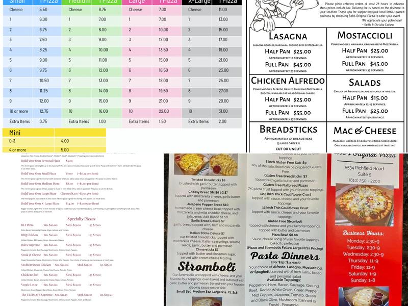 Bob's Original Pizza Menu
