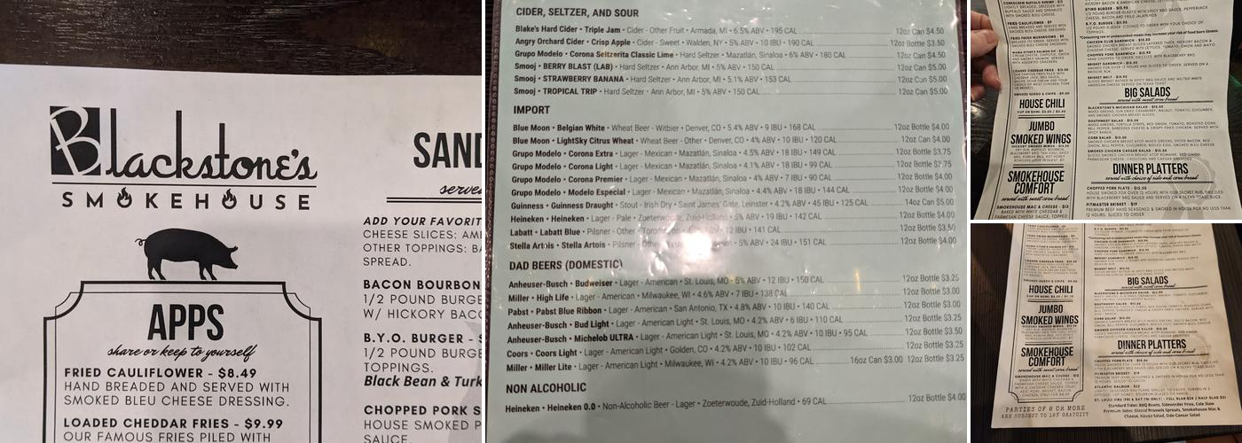 Blackstone's Smokehouse Menu