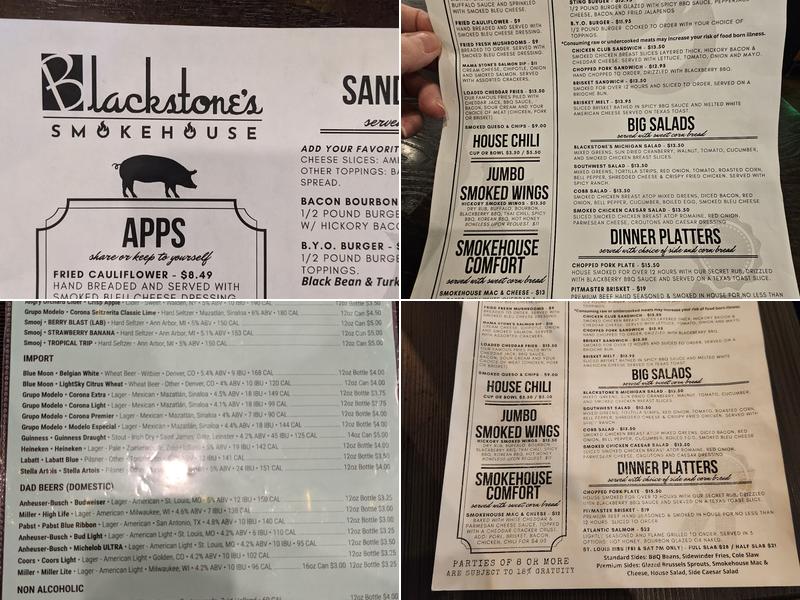Blackstone's Smokehouse Menu