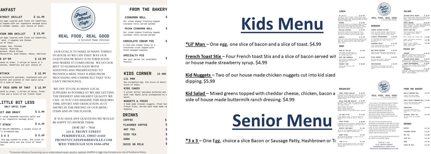 Front Street Cafe Menu