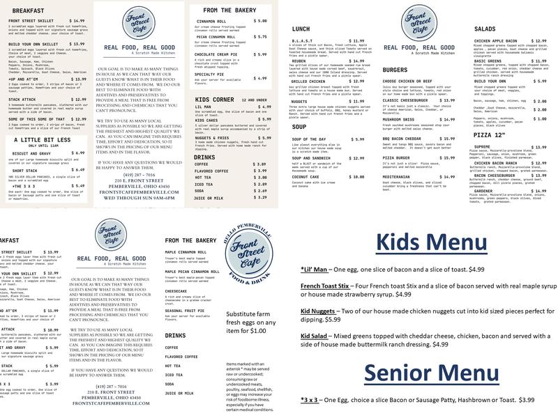 Front Street Cafe Menu