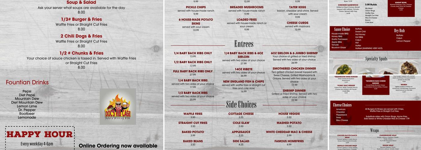 Doc's Rib Cage Menu