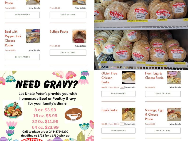 Uncle Peter's Pasties Menu