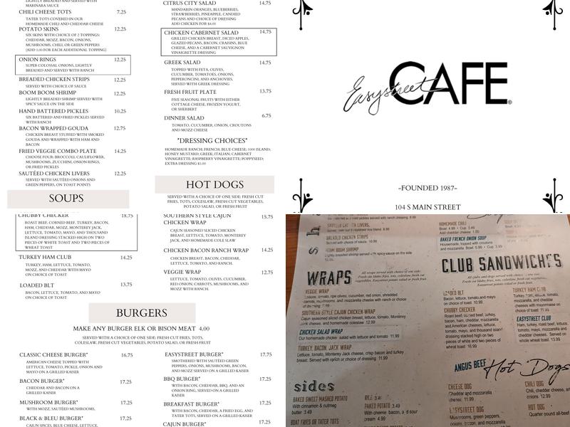 Easy Street Cafe Menu