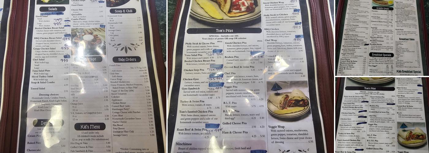 Tom's Coney Cafe Menu