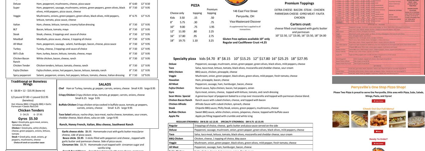 Phase Two Pizza Menu