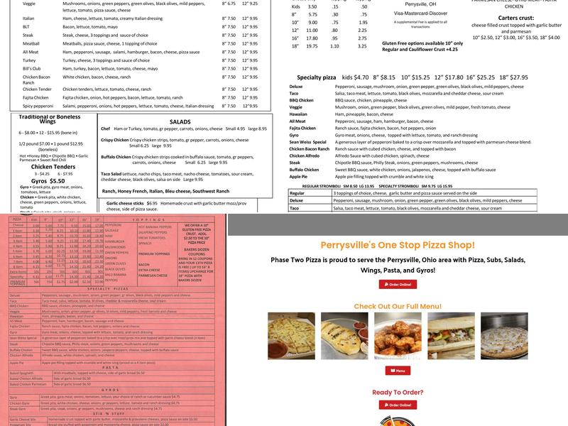 Phase Two Pizza Menu