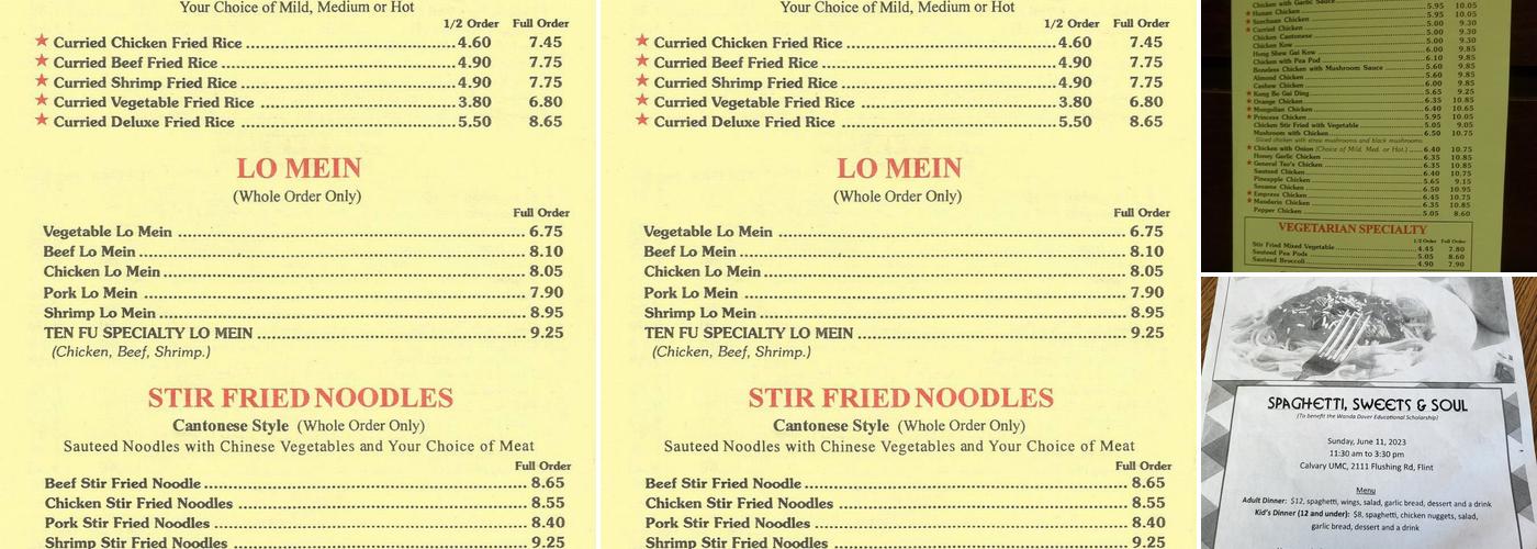 Ten Fu Chinese Gourmet Inc Menu