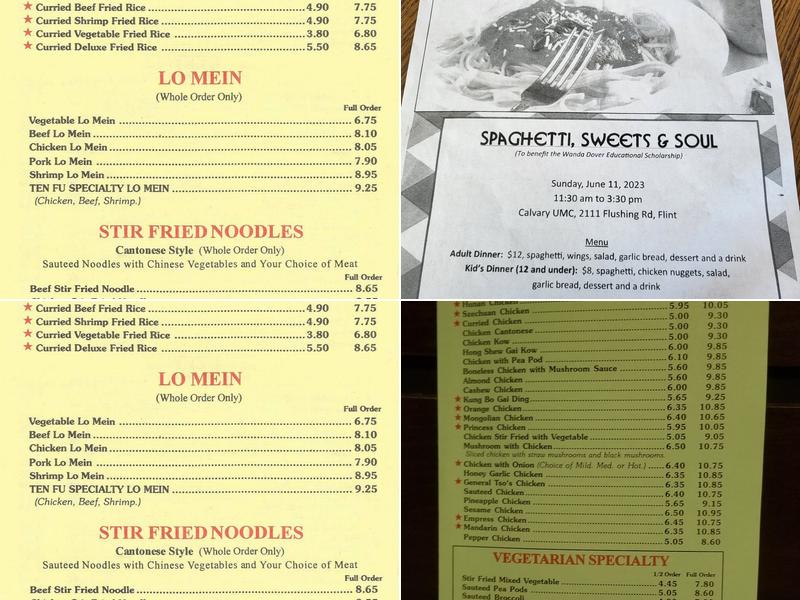 Ten Fu Chinese Gourmet Inc Menu